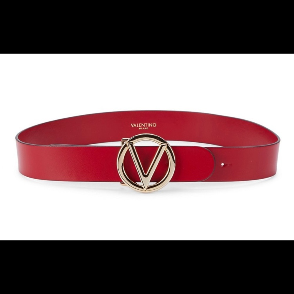 Valentino Red Belt with Gold Buckle